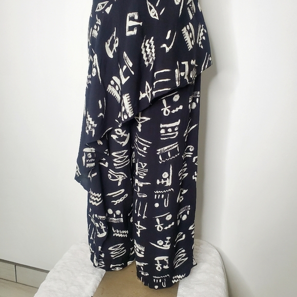 Anthropologie- Maeve | Black Day Trip Cropped Wide Leg Printed Jumpsuit - Picture 7 of 9